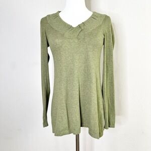 ROSIE NEIRA Sweater Olive Green VNeck Long Sleeve Knit Top Cashmere Blend Y2K XS